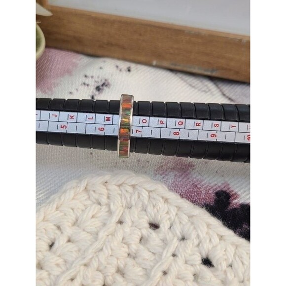 Sterling Silver Opal Inlay Band Ring 925 Size 6.5 Rainbow Mosaic Stackable Boho - Picture 4 of 6